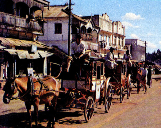 Повозки, запряженные лошадьми, - основное средство транспорта в маленьких городах